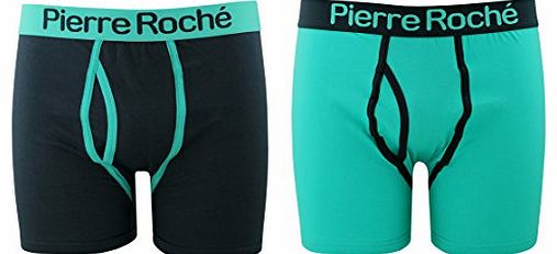 Pierre Roche 2 Pack Mens/Gentlemens Underwear Key Hole Boxer Short Trunks With Elasticated Waistband, Navy 