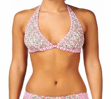 Piha Womens Piha Ditsy Stripe Halter Bikini Top - Pink