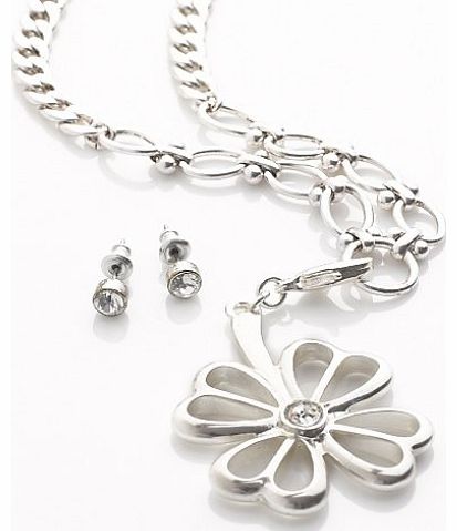 Pilgrim  WOMENS CRYSTAL SILVER PLATED DAISY FLOWER NECKLACE STUD EARRING JEWELLERY SET