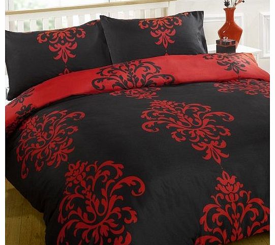 Pin Mill Savoy Red Black Scroll Pattern Reversible Double Duvet Quilt Cover Bedding Set