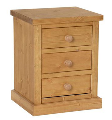 BEDSIDE CABINET 3 DWR CHUNKY PINE