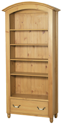 pine Bookcase 76.5in x 39in Arched With Drawer
