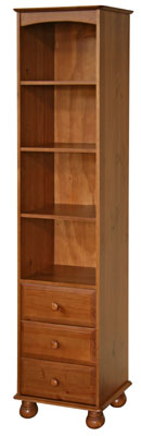 BOOKCASE TALL NARROW 75IN x 18.5IN 3 DRAWER