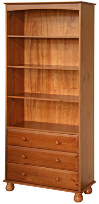 pine BOOKCASE WITH 3 DRAWERS 75IN x 35.5IN