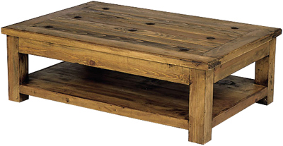 PINE COFFEE TABLE WITH NAILS AND SHELF ACAPULCO