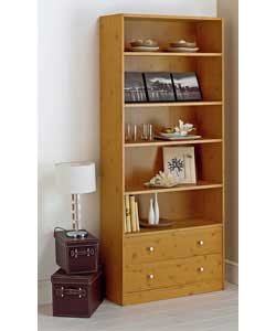 Pine Extra Deep Bookcase With 2 Drawers