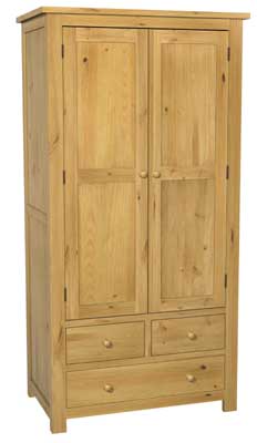 pine WARDROBE DOUBLE GENTS WITH 3 DRAWERS