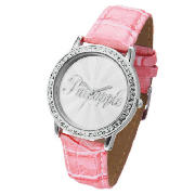 Pineapple Diamonte Case Pink Strap Logo Face Watch