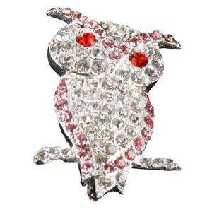 PINK and White Diamante Owl Brooch