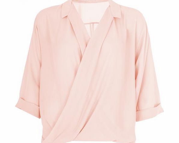 PINK Chiffon Crossover Front Blouse