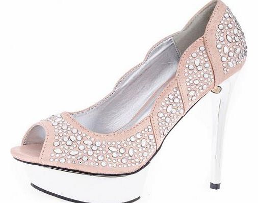 PINK Diamante Platform Peep Toe Shoes