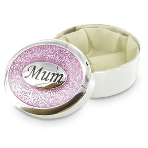 PINK Glitter Mum Silver Plated Trinket Box