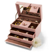 Pink Leather Effect Flower Jewellery Box