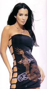 Slinky Tube Dress With Open Sides And Dragon Print- Black- One Size