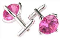 pink Round Crystal Cufflinks by Mousie Bean