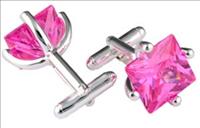 pink Square Crystal Cufflinks by Mousie Bean