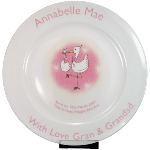 Pink Stork 8 Inch Personalised Plate
