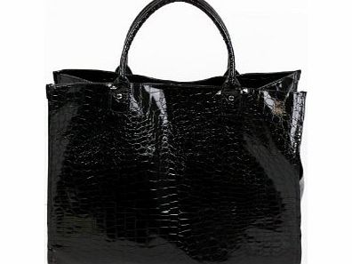 PinkWebShop Mock Crocodile Skin Shopping Bag Black Personal Accessories High Quality New