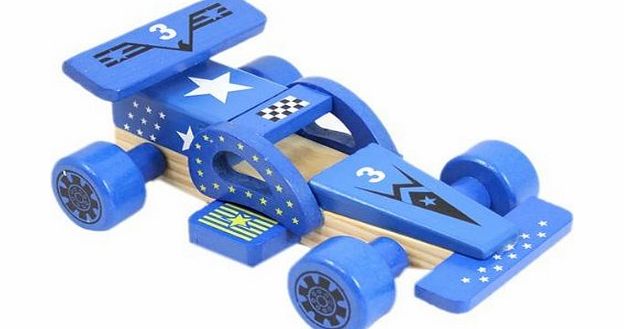 PinkWebShop Traditional Wooden Painted Formula 1 Racing Car 21Cm X 7Cm 12Cm - Blue