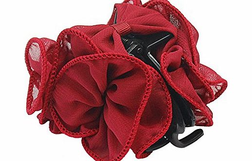 Pinzhi Korean Sweet Lady Girls Chiffon Rose Bow Hair Claw Clip Party Accessory Wine Red