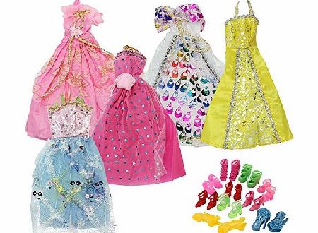Mix Style Handmade Gorgeous Barbie Doll Party Clothes Dress x5 & Shoes x 10 Gift