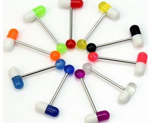 10PCS Mixed Pill Shape Metal Ball Barbell Tongue Rings Bar Body Jewelry Piercing