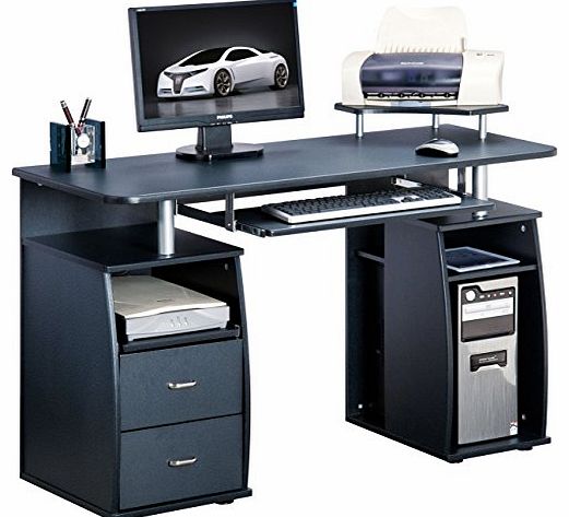 Piranha Trading Limited Piranha Large Black Computer Desk with 2 Drawers and 4 Shelves for the Home Office PC 5g
