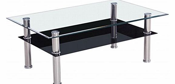 Piranha Trading Piranha CT1 Clear Glass Coffee Table with Black Glass Shelf and Stainless Steel Legs