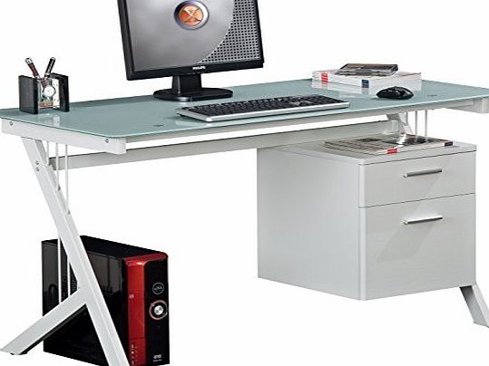 Piranha Trading Piranha PC29wg WHITE GLASS Computer Desk with A4 Suspension File Drawer
