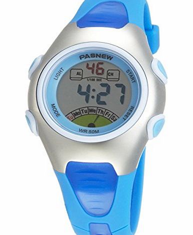 PASNEW PSE-219 Waterproof Children Boys Girls LED Digital Sports Watch with Date /Alarm /Stopwatch (Blue)