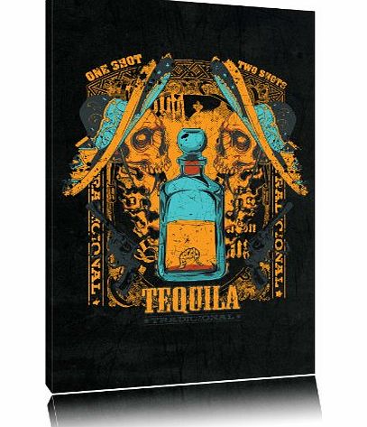 Pixxprint Tequila duel black painting on canvas, huge XXL Pictures completely framed with stretcher, art print on wall picture with frame, cheaper than painting or an oil painting, not a poster or billboard, si