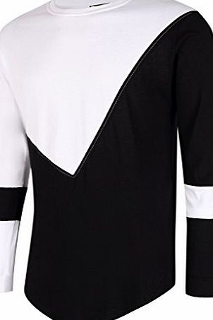 Pizoff Unisex Hip Hop sleeved long T-shirt with a triangular insert in black and white Y1738-02-S