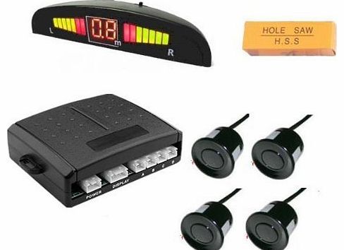 pjp electronics Black 4 rear car parking reverse reversing sensor buzzer LED