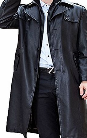 PLAER Mens business double collar Long Trench Coat plus velvet warm Winter Long leather jacket (UK L (tag 2XL))