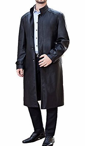 PLAER Mens fashion business Long Trench Coat Casual Long leather jacket (UK L / Bust: 48.8 ``)