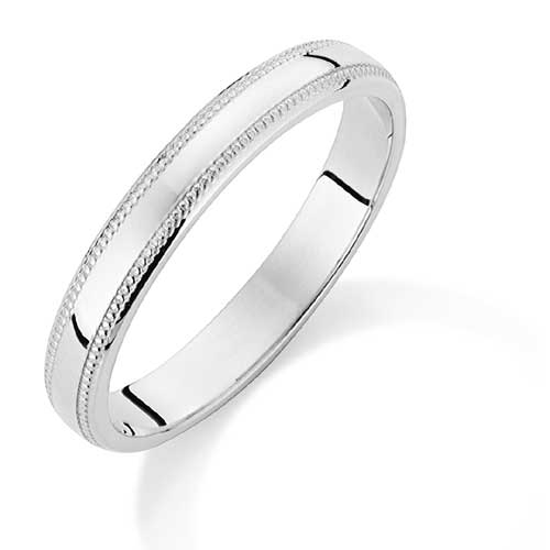 3mm D Shape Mill Grain Edge Wedding Ring Band Ring In Platinum