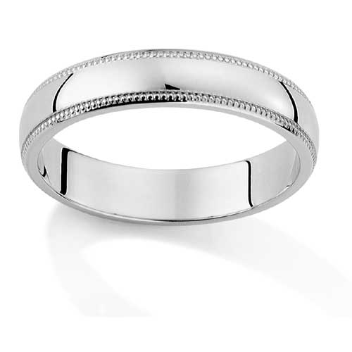 4mm D Shape Mill Grain Edge Wedding Ring Band In Platinum