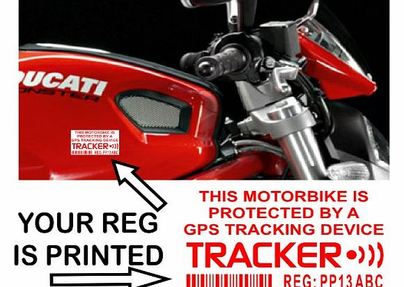 Platinum Place 4 x Motorbike Dummy/Fake GPS Personalised Tracker Device Unit Security Alarm System Warning Window Stickers with Registration,Tag Number Printed-Police Monitored Sign For Motorcycle Bike