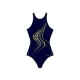 Speedo Endurance Plus Ripple 1 Piece Womens Swimming Costume (Navy/Yellow 36`)