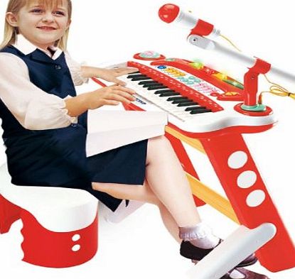 Play at Home ELECTRONIC CHILDRENS KIDS VOICE CHANGER KEYBOARD PIANO MICROPHONE WITH STOOL TOY