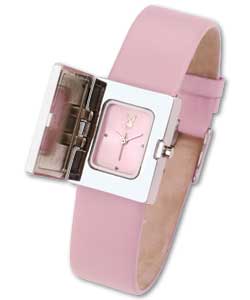 Playboy Ladies Flip Top Pink Strap Watch