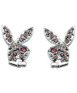 Platinum Plated Pink Diamante Stud Earrings