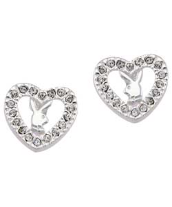 playboy Platinum Plated Stone Set Bunny Heart Earrings