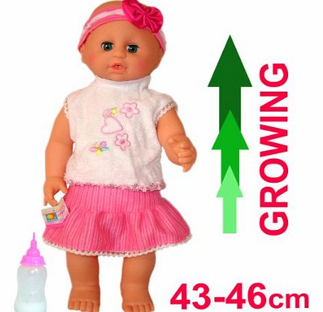 Playtech Logic Laughing Crying Feeding Growing Up Baby Doll With Bottle And Pink Dolls Clothes - 43-46cm / 16-18``