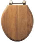 Plumbworld Greenwich Natural Oak Solid Wooden Toilet Seat with Chrome Bar Hinges