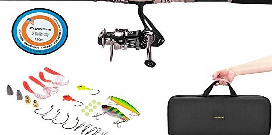 PLUSINNO Spinning Rod and Reel Combos FULL KIT Telescopic Fishing Rod Pole with Reel Line Lures Hooks Fishing Carrier Bag Case and Accessories Fishing Gear Organizer (2.7M 8.86FT)