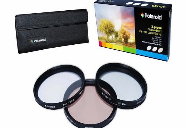 Polaroid Optics 52mm 3 Piece Special Effect Camera/Camcorder Lens Filter Kit (Soft Focus, Revolving 4 Point Star, Warming)