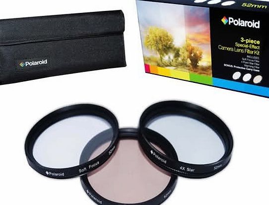 Polaroid Optics 62mm 3 Piece Special Effect Camera/Camcorder Lens Filter Kit (Soft Focus, Revolving 4 Point Star, Warming)