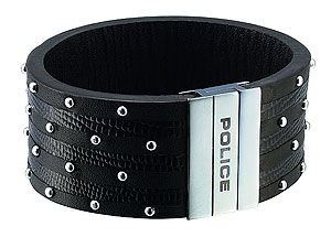 police Black Studded and Ribbed Leather Cuff Bracelet 019817