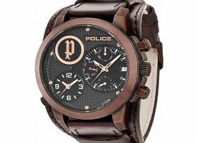 Police Mens Anaconda Brown Leather Strap Watch